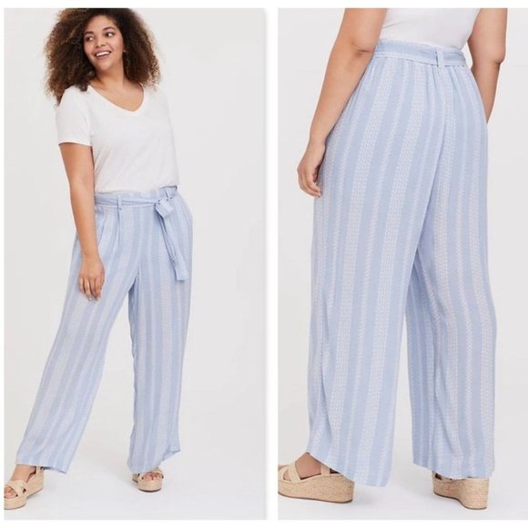 Torrid Pants - TORRID Women's  Light Blue Geo Stripe Print Gauze Wide Leg Pants Plus Size 1